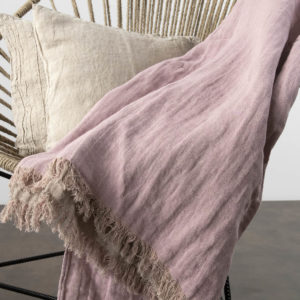 Lilac & grey double sided linen blanket with fringes. Producer: AB “Siulas”, Lithuania