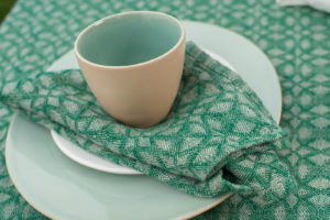 Grey green linen table napkin, washed, soft. Manufacturer: AB ‘Siulas’. Produced in Europe.