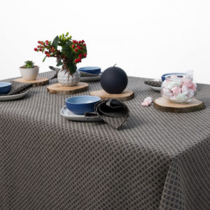 Dark grey linen tablecloth diamond patterned. Manufacturer: AB ‘Siulas’. Produced in Lithuania