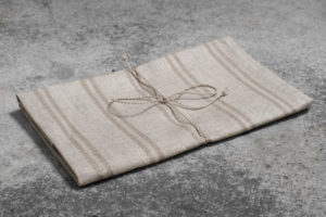 Grey linen kitchen towel with stripes. Manufacturer: AB “Siulas”
