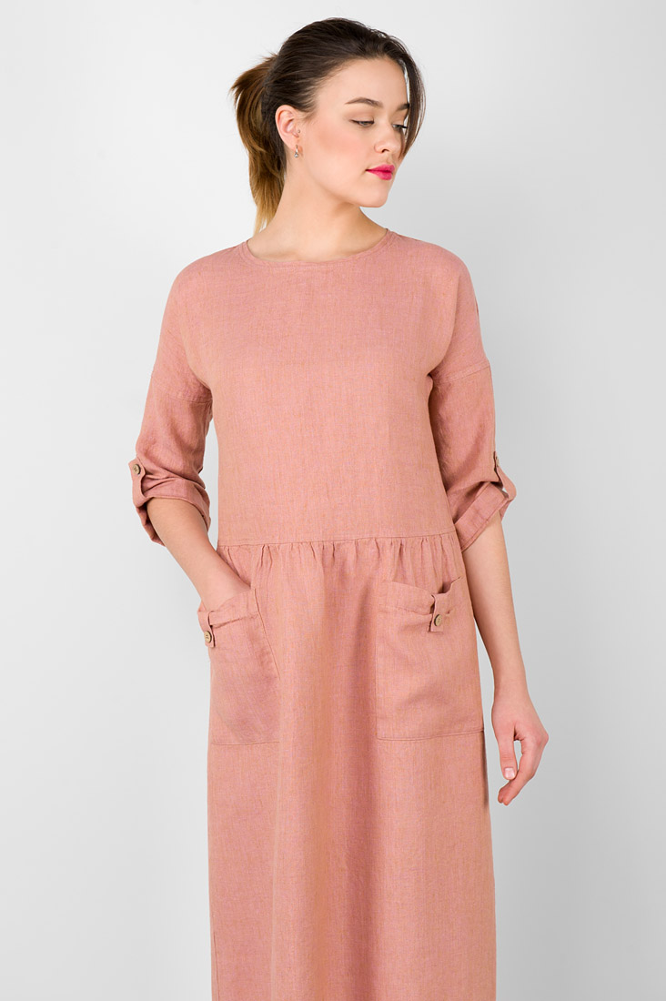 Long pink linen dress. Manufacturer: AB “Siulas”